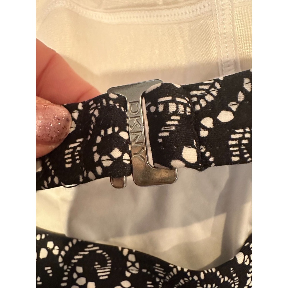 DKNY Strapless One-Piece Swimsuit – Black &‎ White Lace Print – Peplum Ruffle - Picture 7 of 9